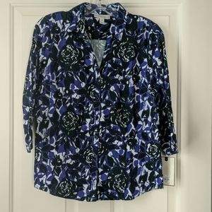 Dana Buchman Black and Purple Floral Button-Front Blouse